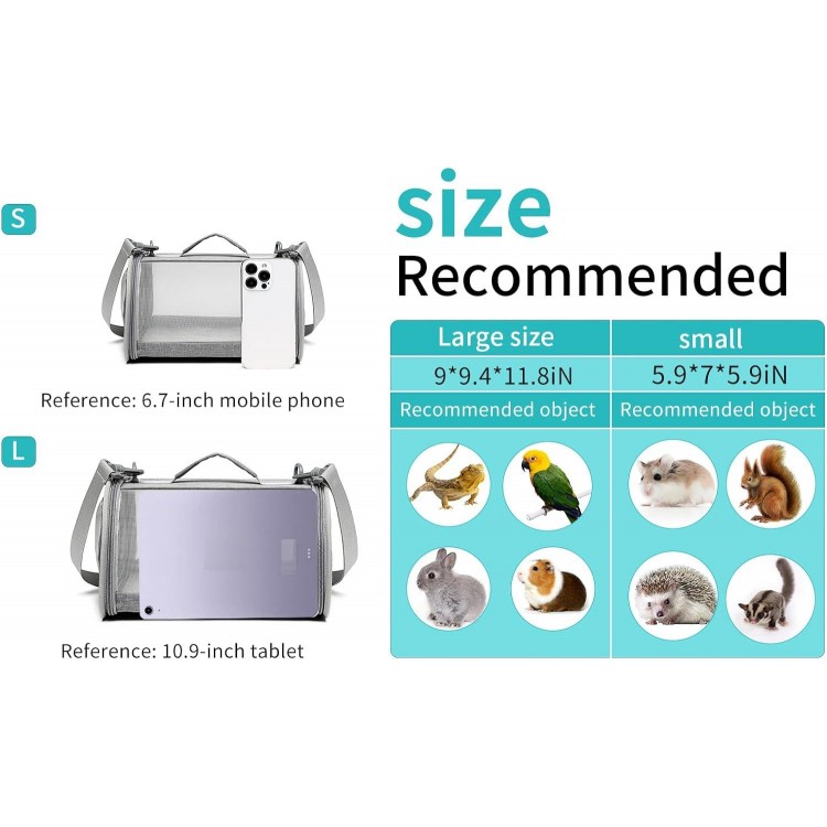 Guinea Pig Carrier Travel Small Animal Carrier Bag Lizard Bird Rabbit Carrier Cage Squirrel Breathable Bag Portable Travel Hamster Small Pet Hangbag (Small, gray)