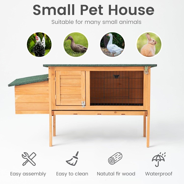 TAKUKA Outdoor Small Wooden Chicken Coop Poultry Pet with Nest Box, Hen House Cage Hutch with Weatherproof for Backyard Garden Farm (47W*18D*28H)