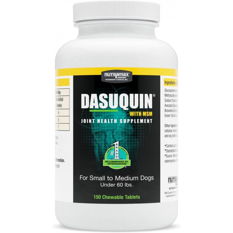 Nutramax Dasuquin with MSM Joint Health Supplement for Small to Medium Dogs - With Glucosamine, MSM, Chondroitin, ASU, Boswellia Serrata Extract, and Green Tea Extract, 150 Chewable Tablets