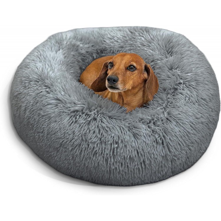 Best Friends by Sheri The Original Calming Donut Cat and Dog Bed in Shag Fur Gray, Small 23