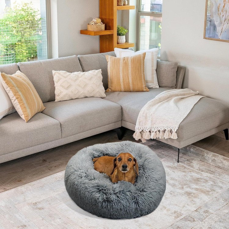 Best Friends by Sheri The Original Calming Donut Cat and Dog Bed in Shag Fur Gray, Small 23