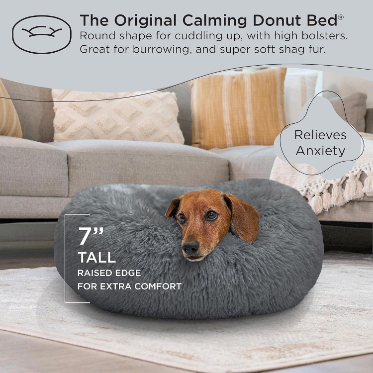 Best Friends by Sheri The Original Calming Donut Cat and Dog Bed in Shag Fur Gray, Small 23