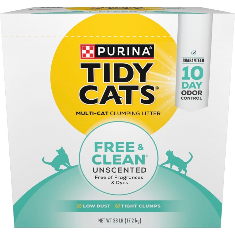 Purina Tidy Cats Clumping Cat Litter, Free & Clean Unscented Multi Cat Litter - 38 lb. Box