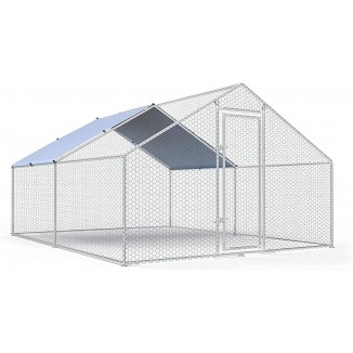 Large Metal Chicken Coop Walk-in Poultry Cage Chicken Run Pen Dog Kennel Duck House with Waterproof and Anti-Ultraviolet Cover for Outdoor Farm Use(9.8' L x 13.1' W x 6.4' H)