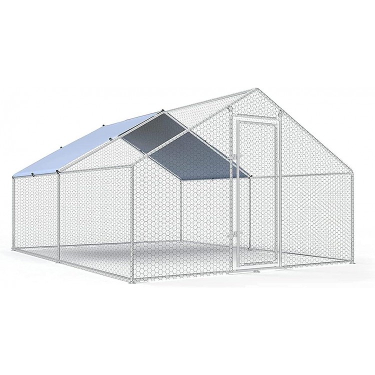 Large Metal Chicken Coop Walk-in Poultry Cage Chicken Run Pen Dog Kennel Duck House with Waterproof and Anti-Ultraviolet Cover for Outdoor Farm Use(9.8' L x 13.1' W x 6.4' H)