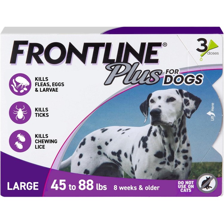 Frontline Plus Flea and Tick Treatment for Large Dogs Up to 45 to 88 lbs., 3 Treatments