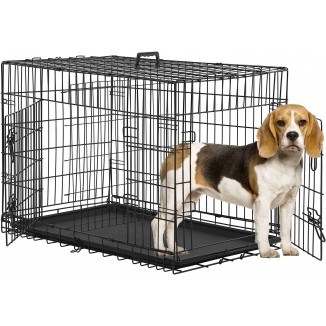 BestPet 24,30,36,42,48 Inch Dog Crates for Large Dogs Folding Mental Wire Crates Dog Kennels Outdoor and Indoor Pet Dog Cage Crate with Double-Door,Divider Panel, Removable Tray (Black, 36)