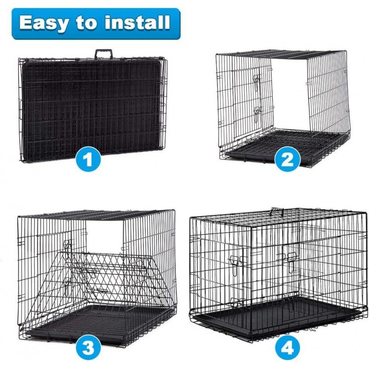 BestPet 24,30,36,42,48 Inch Dog Crates for Large Dogs Folding Mental Wire Crates Dog Kennels Outdoor and Indoor Pet Dog Cage Crate with Double-Door,Divider Panel, Removable Tray (Black, 36)