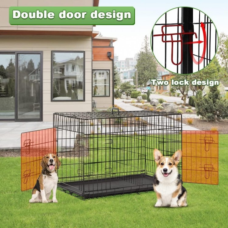 BestPet 24,30,36,42,48 Inch Dog Crates for Large Dogs Folding Mental Wire Crates Dog Kennels Outdoor and Indoor Pet Dog Cage Crate with Double-Door,Divider Panel, Removable Tray (Black, 36)