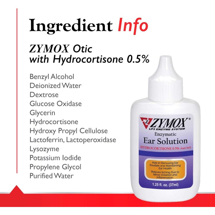 ZYMOX Enzymatic Ear Solution with 0.5-Percent Hydrocortisone, for Dog & Cat, 1.25 oz