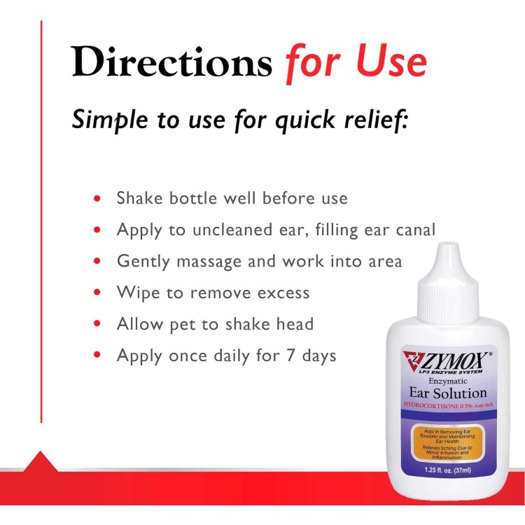 ZYMOX Enzymatic Ear Solution with 0.5-Percent Hydrocortisone, for Dog & Cat, 1.25 oz