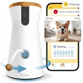 Furbo 360° Dog Camera + Nanny Bundle: Home Security & Dog Safety Alerts, Rotating Pet Treat Dispenser Camera with Speaker, Smart Home Indoor Cam w Phone App (Additional Subscription Required at Setup)