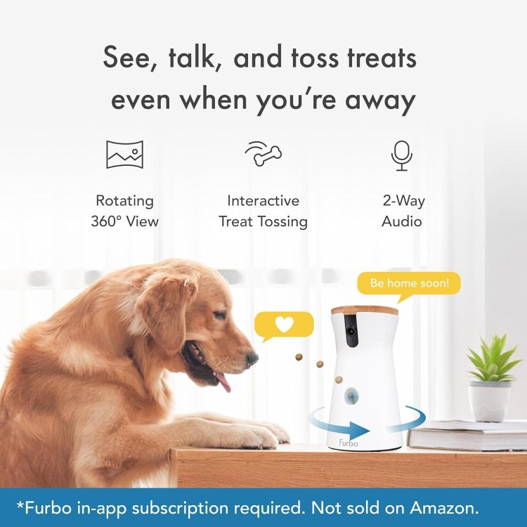 Furbo 360° Dog Camera + Nanny Bundle: Home Security & Dog Safety Alerts, Rotating Pet Treat Dispenser Camera with Speaker, Smart Home Indoor Cam w Phone App (Additional Subscription Required at Setup)