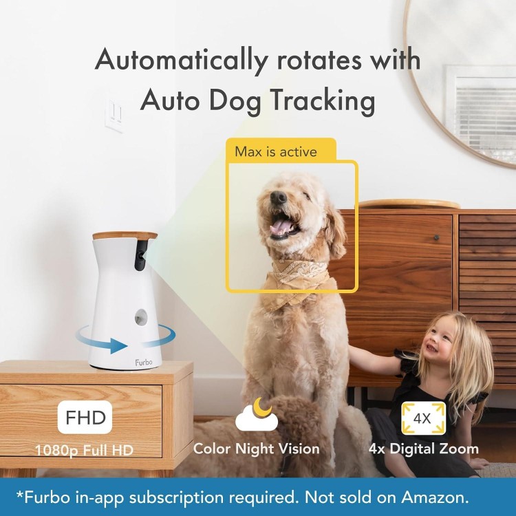 Furbo 360° Dog Camera + Nanny Bundle: Home Security & Dog Safety Alerts, Rotating Pet Treat Dispenser Camera with Speaker, Smart Home Indoor Cam w Phone App (Additional Subscription Required at Setup)