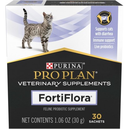 Purina FortiFlora Cat Probiotic Powder Supplement, Pro Plan Veterinary Supplements Probiotic Cat Supplement – 30 ct. box