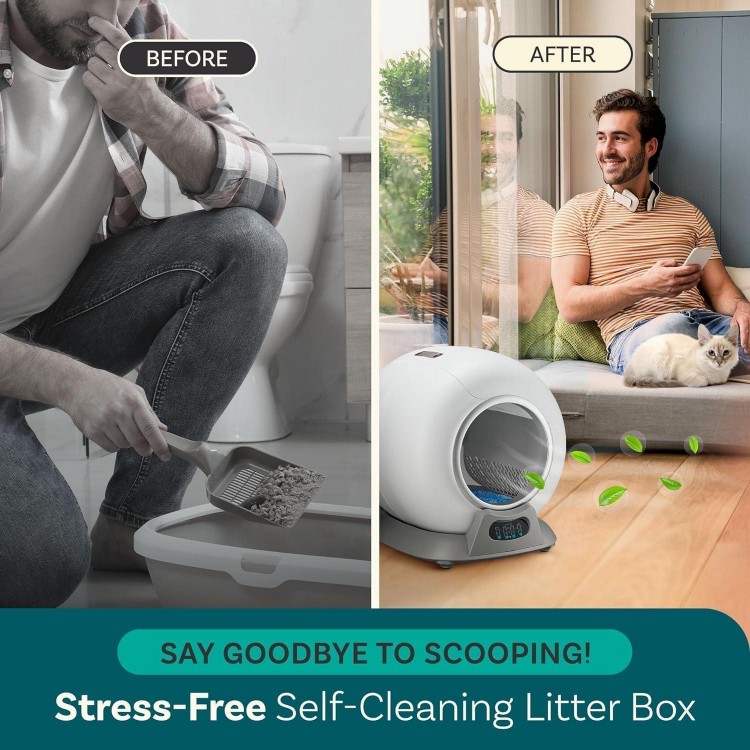 Self Cleaning Litter Box, Automatic Cat Litter Box Self Cleaning for Multiple Cats, Robot Automatic Litter Box Scoop Free Covered Ultra Cleaning -Odor Removal -APP Control Smart Litter Box