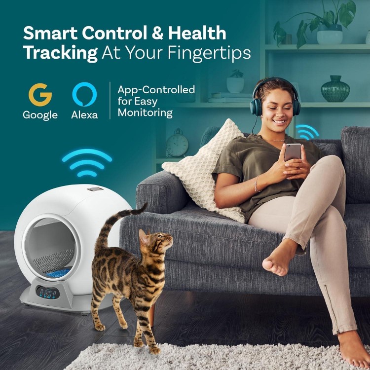 Self Cleaning Litter Box, Automatic Cat Litter Box Self Cleaning for Multiple Cats, Robot Automatic Litter Box Scoop Free Covered Ultra Cleaning -Odor Removal -APP Control Smart Litter Box