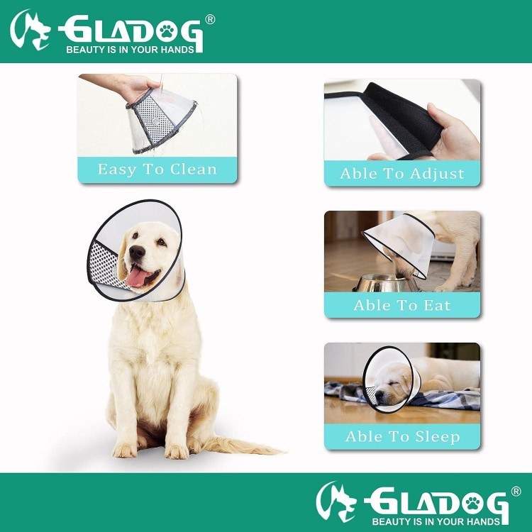 GLADOG Soft Dog Cone Collar, 3 PCS (XL Is Only 1 PCS) Flexible Plastic Cone for Dogs After Surgery, Dog Recovery Collar, Adjustable E-Collar for Large/Medium/Small Dogs Cat, Comfy Elizabethan Collar