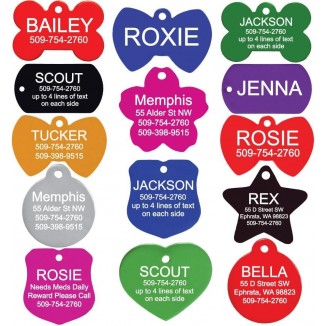 GoTags Personalized Pet ID Tags for Dogs and Cats, Anodized Metal Dog Tags in Bone, Heart, Bow Tie, Star, Round and Badge Shapes and 8 Colors, Engraved with Name and Custom Text (Bone, Small)