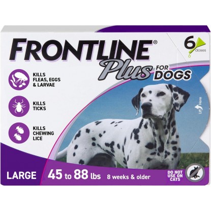 Frontline Plus for Dogs Large Dog (45 to 88 pounds) Flea and Tick Treatment, 6 Doses