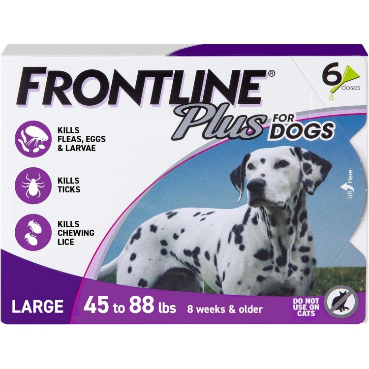 Frontline Plus for Dogs Large Dog (45 to 88 pounds) Flea and Tick Treatment, 6 Doses