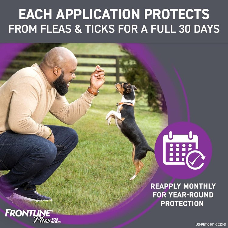 FRONTLINE Plus Flea and Tick Treatment for Small Dogs Upto 5 to 22 lbs., 3 Treatments