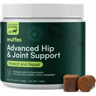 Wuffes Chewable Dog Hip and Joint Supplement for Large Breeds - Glucosamine & Chondroitin Chews - Dog Joint Supplements & Vitamins - Extended Joint Care - 30 Count