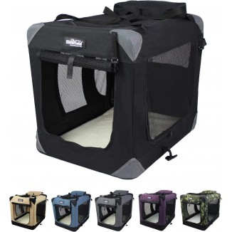 EliteField 3-Door Folding Soft Dog Crate with Carrying Bag and Fleece Bed (2 Year Warranty), Indoor & Outdoor Pet Home (42 L x 28 W x 32 H, Black)