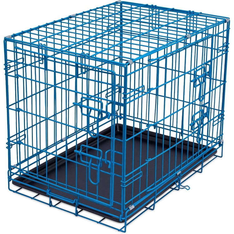 Internet's Best Wire Dog Crate for Dogs - Double Door Metal Steel Crate, Indoor Folding & Collapsible Cage, Secure & Durable, Portable Travel Kennel, Ideal for Home Use - Blue, 24 Inches