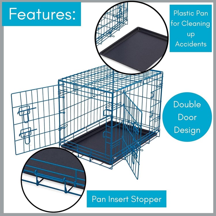 Internet's Best Wire Dog Crate for Dogs - Double Door Metal Steel Crate, Indoor Folding & Collapsible Cage, Secure & Durable, Portable Travel Kennel, Ideal for Home Use - Blue, 24 Inches