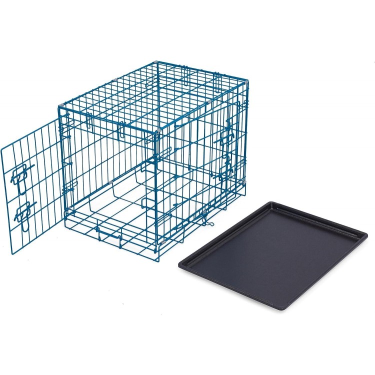 Internet's Best Wire Dog Crate for Dogs - Double Door Metal Steel Crate, Indoor Folding & Collapsible Cage, Secure & Durable, Portable Travel Kennel, Ideal for Home Use - Blue, 24 Inches