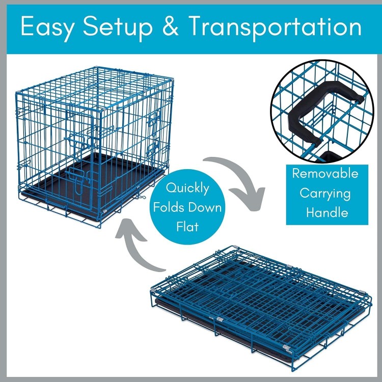 Internet's Best Wire Dog Crate for Dogs - Double Door Metal Steel Crate, Indoor Folding & Collapsible Cage, Secure & Durable, Portable Travel Kennel, Ideal for Home Use - Blue, 24 Inches