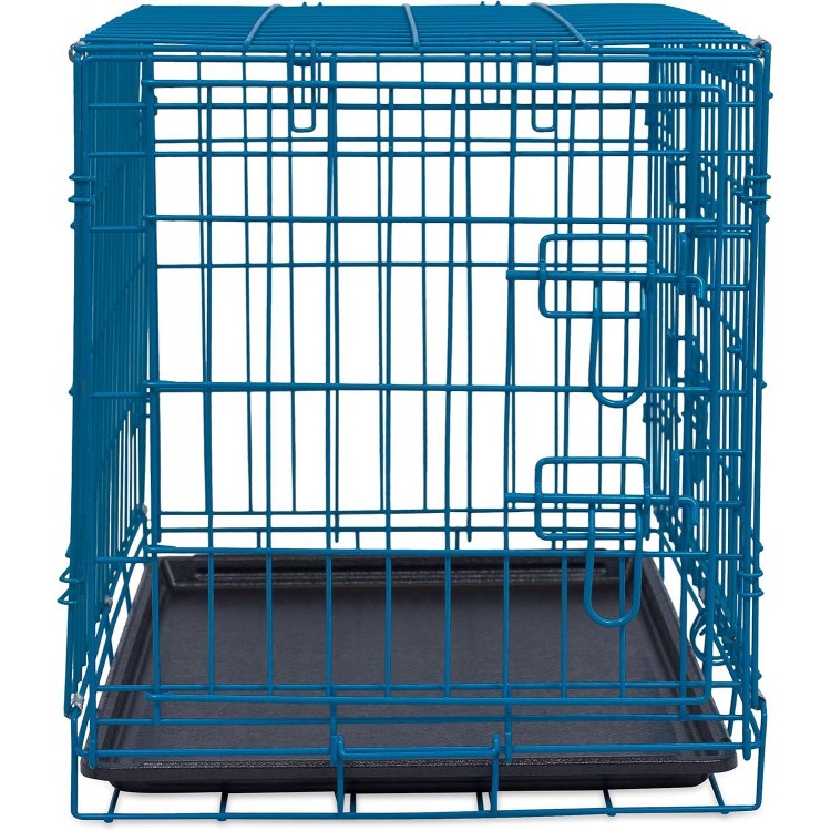 Internet's Best Wire Dog Crate for Dogs - Double Door Metal Steel Crate, Indoor Folding & Collapsible Cage, Secure & Durable, Portable Travel Kennel, Ideal for Home Use - Blue, 24 Inches