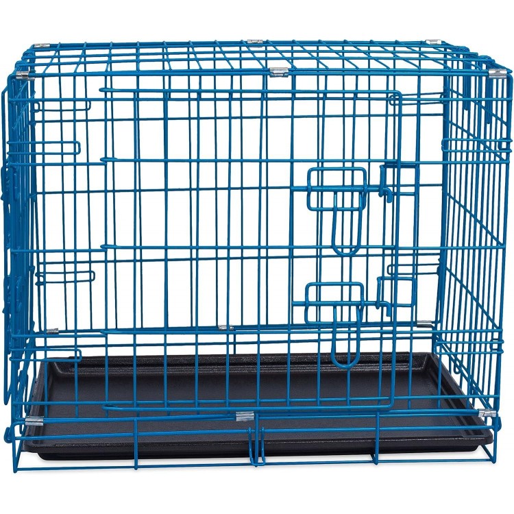 Internet's Best Wire Dog Crate for Dogs - Double Door Metal Steel Crate, Indoor Folding & Collapsible Cage, Secure & Durable, Portable Travel Kennel, Ideal for Home Use - Blue, 24 Inches