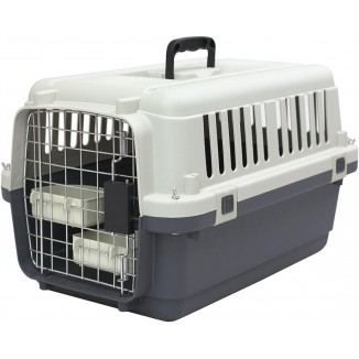 SportPet Designs Plastic Kennels Rolling Plastic Wire Door Travel Dog Crate - Small - No Wheel, Tan