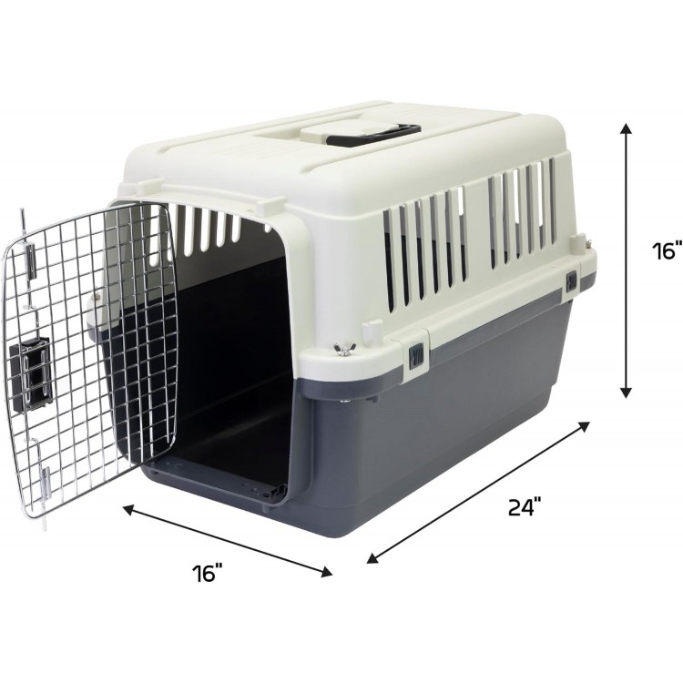 SportPet Designs Plastic Kennels Rolling Plastic Wire Door Travel Dog Crate - Small - No Wheel, Tan