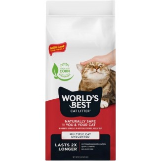 WORLD'S BEST CAT LITTER Multiple Cat Unscented, 32-Pounds - Natural Ingredients, Quick Clumping, Flushable, 99% Dust Free & Made in USA - Long-Lasting Odor Control & Easy Scooping