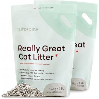 Really Great Cat Litter, Low Tracking Tofu Cat Litter, Clumping, Flushable, Odor Control, Dust-Free, Unscented - 9.5lbs x 2Bags