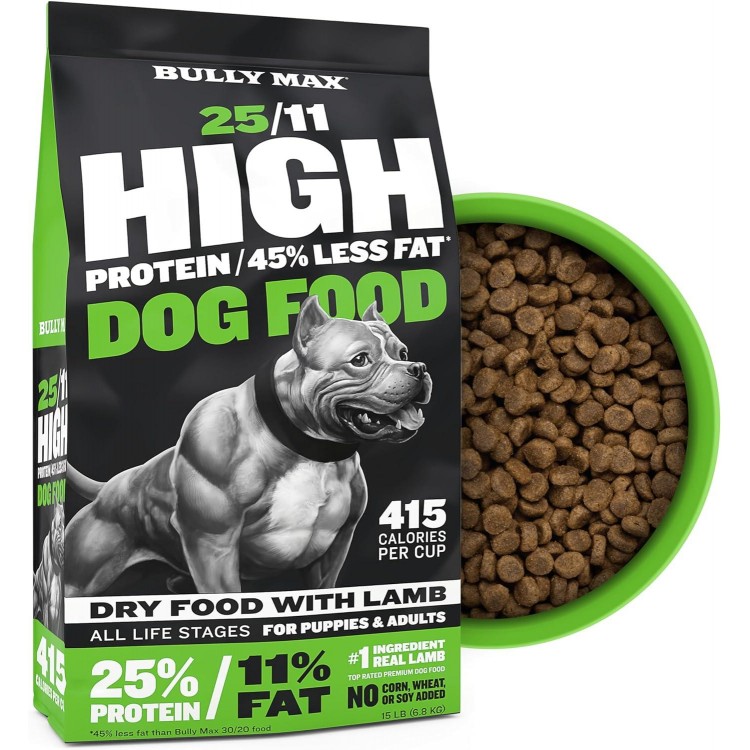 Bully Max 25/11 High Protein & Low Fat Dry Lamb Dog Food 5lbs. Bundle with Muscle Builder Power 60 Chewable Tabs for Puppies & Adult Dogs, All Breeds & Ages