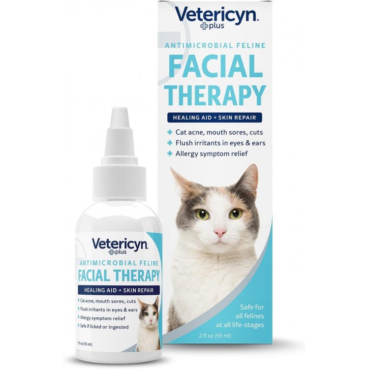 Vetericyn Plus Feline Facial Therapy | Healing Aid and Skin Repair for Different Cat First Aid Needs, Including Cat Acne, Cat Ear and Eye Problems. 2 Ounces