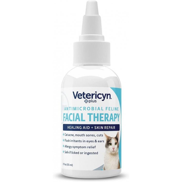 Vetericyn Plus Feline Facial Therapy | Healing Aid and Skin Repair for Different Cat First Aid Needs, Including Cat Acne, Cat Ear and Eye Problems. 2 Ounces