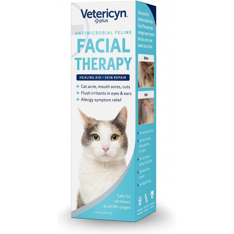 Vetericyn Plus Feline Facial Therapy | Healing Aid and Skin Repair for Different Cat First Aid Needs, Including Cat Acne, Cat Ear and Eye Problems. 2 Ounces