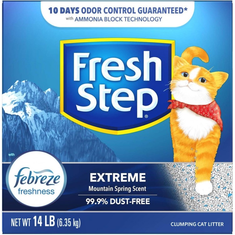 Fresh Step Clumping Cat Litter, Extreme, Long Lasting Odor Control Kitty Litter with Activated Charcoal, Low Dust Formula, 14 lb