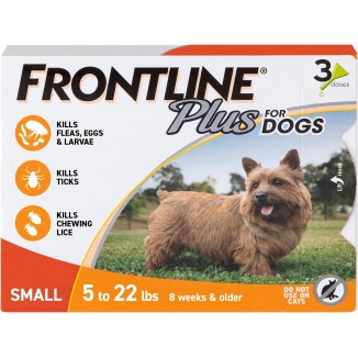 FRONTLINE Plus Flea and Tick Treatment for Small Dogs Upto 5 to 22 lbs., 3 Treatments