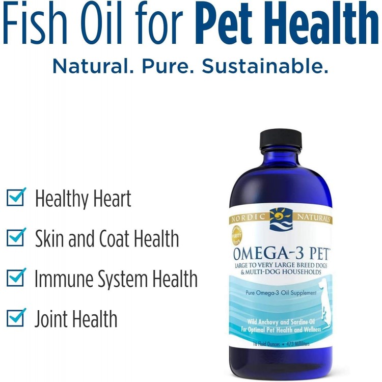 Nordic Naturals Omega-3 Pet, Unflavored - 16 oz - 1518 mg Omega-3 Per Teaspoon - Fish Oil for Large to Very Large Dogs with EPA & DHA - Promotes Heart, Skin, Coat, Joint, & Immune Health