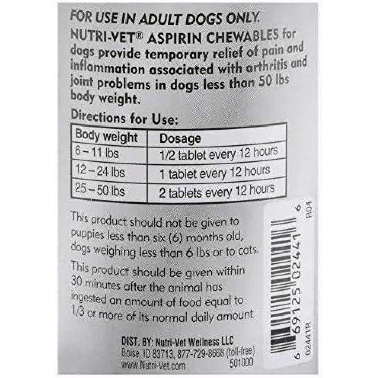 Nutri-Vet K9 Dog Aspirin for Small Dogs 100ct