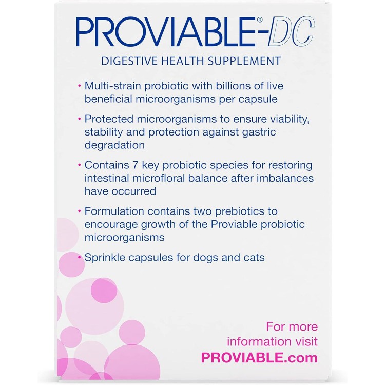 Proviable Digestive Health Supplement Multi-Strain Probiotics and Prebiotics for Cats and Dogs - With 7 Strains of Bacteria, 30 Capsules