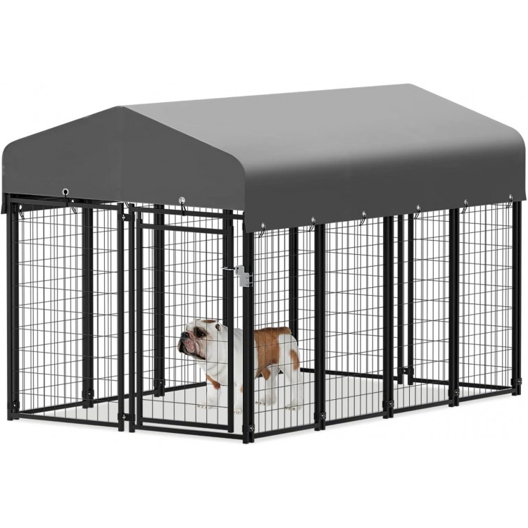 MoNiBloom Heavy Duty Outdoor Dog Run Enclosure for Small/Medium Dogs, All Weather Metal Dog Kennel with Roof and Rotating Feeding Doors, 4.6ft High Expandable Outdoor Dog Playpen Run, 14 Panels