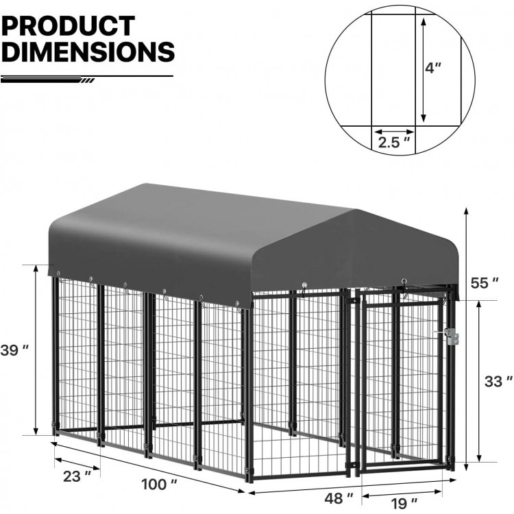 MoNiBloom Heavy Duty Outdoor Dog Run Enclosure for Small/Medium Dogs, All Weather Metal Dog Kennel with Roof and Rotating Feeding Doors, 4.6ft High Expandable Outdoor Dog Playpen Run, 14 Panels