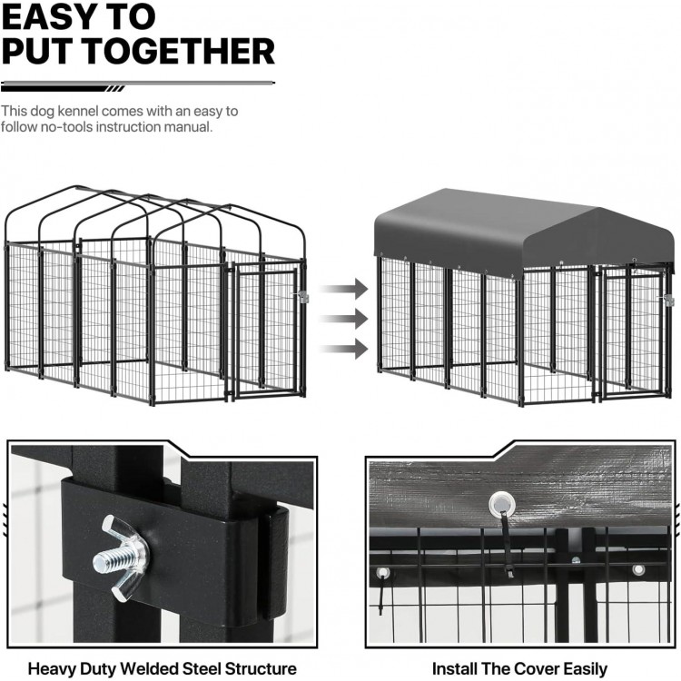 MoNiBloom Heavy Duty Outdoor Dog Run Enclosure for Small/Medium Dogs, All Weather Metal Dog Kennel with Roof and Rotating Feeding Doors, 4.6ft High Expandable Outdoor Dog Playpen Run, 14 Panels